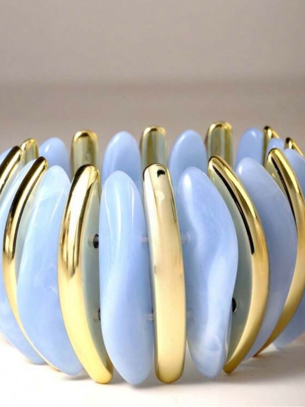 Gold & Light Blue Resin Segment Stretch Bracelet - Unbranded